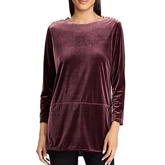LAUREN RALPH LAUREN Burgundy Velvet Tunic Button Shoulder Womens Size XL - Picture 1 of 10